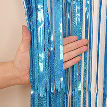 Load image into Gallery viewer, Hisredsun 4 pack Metallic Tinsel Curtains 3.2x8.2ft Sparkle Foil Fringe Curtains for Photo Backdrop Door Wall Hanging Party Christmas Decoration (light blue)