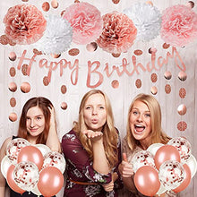 Load image into Gallery viewer, Rose Gold and Pink Birthday Party Decorations Set with Happy Birthday Banner,DIY Cake Topper,Circle Dots Garland,Hanging Swirls,Tissue Paper Pompoms,Paper Tassels Garland,Confetti Balloons
