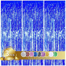 Load image into Gallery viewer, 3Pcs Blue Metallic Tinsel Foil Fringe Curtains,3.28ft x 6.56ft Blue Photo Booth Backdrop Streamer Curtain,Photo Booth Props,Ideal Bachelorette Party Supplies,Birthday, Christmas,New Year Decorations