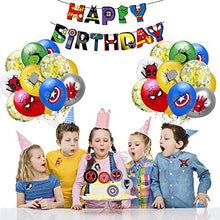 Load image into Gallery viewer, KBD Superhero Avengers Party Supplies Superhero Balloons Superhero Birthday Banner Super Hero Cake Toppers Superhero Marvel Avengers Birthday Party Decorations (Yellow Sequins)