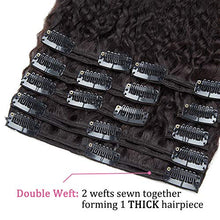 Load image into Gallery viewer, Kinky Straight Human Hair Extension Real Remy Hair Clip in Afro - Double Weft Thick 8 Pieces Full Head (#1B Natural Black, 8 Inch, 95 Gram)