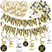 Load image into Gallery viewer, 25th Anniversary Decorations and Birthday Party Kit – Cheers to 25 Years Banner, Balloons, Swirls and Confetti Party Supplies