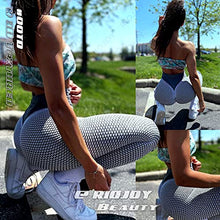 Load image into Gallery viewer, RIOJOY Women's High Waist Leggings 3D Mesh Knitted Ruched Butt Lifting Honeycomb Yoga Pants, M, Grey