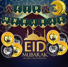 Load image into Gallery viewer, QICI 12 Inch Eid Mubarak Latex Balloons+Eid Mubarak Foil Balloons +Eid Mubarak Banner Decoration, Ramadan Mubarak Party Supplies for Eid Al Fitr & Eid Al Adha Festival Decoration Supplies