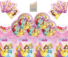 Load image into Gallery viewer, Disney Princess Party Supplies Girls Complete Birthday Party Tableware Set 16 Guests- Disney Princess Plates Cups Napkins Tablecloth