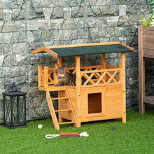Load image into Gallery viewer, PawHut Wooden Cat House Outdoor Luxury Wood Room Weatherproof Shelter Dog Puppy Garden Large Kennel Crate Natural Wood