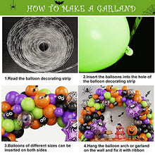 Load image into Gallery viewer, Halloween Balloon Arch Garland Kit, 96pcs Orange Black Purple Balloons Arch Kit With Black Eye Confetti Green Latex Balloons Bat Sticker Spider Web Foil Balloon for Halloween Decoration Party Supplies