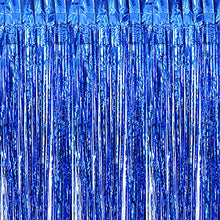 Load image into Gallery viewer, 6.5Ft Foil Fringe Curtains, Metallic Tinsel Streamers Backdrop for Party Prom Birthday Favors Decoration, 1 x 2m/ 3.3 x 6.6 feet (Blue)