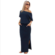 Load image into Gallery viewer, Hot Sale Women Boho Maxi Dress Sexy Summer Short Sleeve Side Slit Loose Evening Party Long Beach Dress with Pocket Vestidos