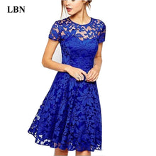 Load image into Gallery viewer, 6XL Plus Size Dress Fashion Women Elegant Sweet Hallow Out Lace Dress Sexy Party Princess Slim Summer Dresses Vestidos Red Blue