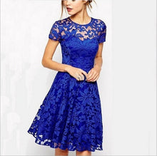 Load image into Gallery viewer, 6XL Plus Size Dress Fashion Women Elegant Sweet Hallow Out Lace Dress Sexy Party Princess Slim Summer Dresses Vestidos Red Blue