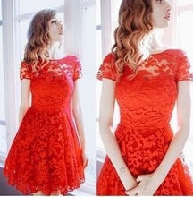 Load image into Gallery viewer, 6XL Plus Size Dress Fashion Women Elegant Sweet Hallow Out Lace Dress Sexy Party Princess Slim Summer Dresses Vestidos Red Blue