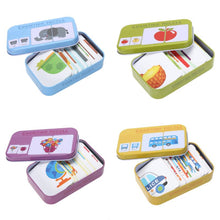 Load image into Gallery viewer, Baby Kids Cognition Puzzles Toys Toddler Iron Box Cards Matching Game Cognitive Cards Vehicl Fruit Animal Life Sets Pair Puzzles