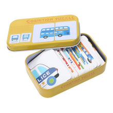 Load image into Gallery viewer, Baby Kids Cognition Puzzles Toys Toddler Iron Box Cards Matching Game Cognitive Cards Vehicl Fruit Animal Life Sets Pair Puzzles
