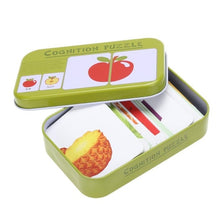 Load image into Gallery viewer, Baby Kids Cognition Puzzles Toys Toddler Iron Box Cards Matching Game Cognitive Cards Vehicl Fruit Animal Life Sets Pair Puzzles