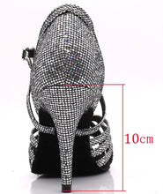 Load image into Gallery viewer, WUXIJIAO Women Party Dance Shoes Satin Shining rhinestones Soft Bottom Latin Dance Shoes Woman Salsa Dance Shoes heel5CM-10CM