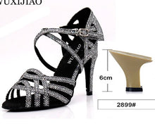 Load image into Gallery viewer, WUXIJIAO Women Party Dance Shoes Satin Shining rhinestones Soft Bottom Latin Dance Shoes Woman Salsa Dance Shoes heel5CM-10CM