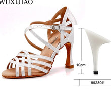 Load image into Gallery viewer, WUXIJIAO Women Party Dance Shoes Satin Shining rhinestones Soft Bottom Latin Dance Shoes Woman Salsa Dance Shoes heel5CM-10CM