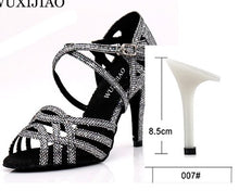 Load image into Gallery viewer, WUXIJIAO Women Party Dance Shoes Satin Shining rhinestones Soft Bottom Latin Dance Shoes Woman Salsa Dance Shoes heel5CM-10CM