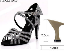 Load image into Gallery viewer, WUXIJIAO Women Party Dance Shoes Satin Shining rhinestones Soft Bottom Latin Dance Shoes Woman Salsa Dance Shoes heel5CM-10CM
