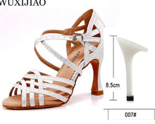 Load image into Gallery viewer, WUXIJIAO Women Party Dance Shoes Satin Shining rhinestones Soft Bottom Latin Dance Shoes Woman Salsa Dance Shoes heel5CM-10CM