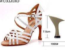 Load image into Gallery viewer, WUXIJIAO Women Party Dance Shoes Satin Shining rhinestones Soft Bottom Latin Dance Shoes Woman Salsa Dance Shoes heel5CM-10CM