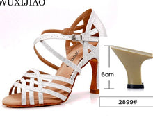 Load image into Gallery viewer, WUXIJIAO Women Party Dance Shoes Satin Shining rhinestones Soft Bottom Latin Dance Shoes Woman Salsa Dance Shoes heel5CM-10CM