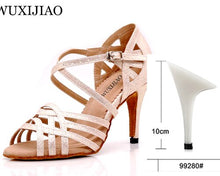 Load image into Gallery viewer, WUXIJIAO Women Party Dance Shoes Satin Shining rhinestones Soft Bottom Latin Dance Shoes Woman Salsa Dance Shoes heel5CM-10CM