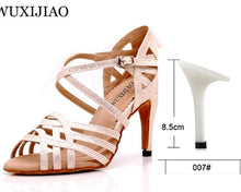 Load image into Gallery viewer, WUXIJIAO Women Party Dance Shoes Satin Shining rhinestones Soft Bottom Latin Dance Shoes Woman Salsa Dance Shoes heel5CM-10CM