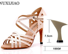 Load image into Gallery viewer, WUXIJIAO Women Party Dance Shoes Satin Shining rhinestones Soft Bottom Latin Dance Shoes Woman Salsa Dance Shoes heel5CM-10CM