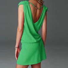 Load image into Gallery viewer, Women Sundress Casual Summer Beach Dress Sexy V Neck Backless Tight Waist Short Dress Boho Sleeveless Loose Dresses Green White