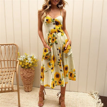 Load image into Gallery viewer, New Women Print Floral Stripe Long dress Sexy V-Neck Sleeveless Button Beach Casual Boho Midi Dress Plus Size 3XL vestidos