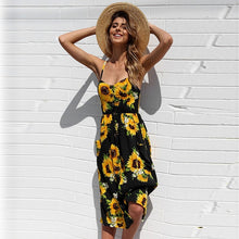 Load image into Gallery viewer, New Women Print Floral Stripe Long dress Sexy V-Neck Sleeveless Button Beach Casual Boho Midi Dress Plus Size 3XL vestidos