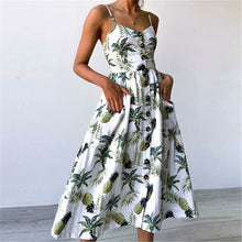 Load image into Gallery viewer, New Women Print Floral Stripe Long dress Sexy V-Neck Sleeveless Button Beach Casual Boho Midi Dress Plus Size 3XL vestidos