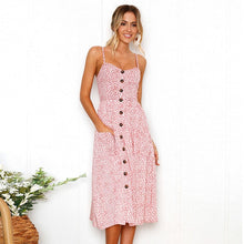 Load image into Gallery viewer, New Women Print Floral Stripe Long dress Sexy V-Neck Sleeveless Button Beach Casual Boho Midi Dress Plus Size 3XL vestidos