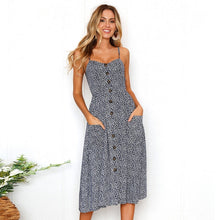 Load image into Gallery viewer, New Women Print Floral Stripe Long dress Sexy V-Neck Sleeveless Button Beach Casual Boho Midi Dress Plus Size 3XL vestidos