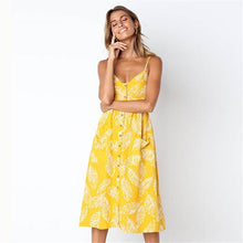 Load image into Gallery viewer, New Women Print Floral Stripe Long dress Sexy V-Neck Sleeveless Button Beach Casual Boho Midi Dress Plus Size 3XL vestidos
