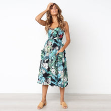 Load image into Gallery viewer, New Women Print Floral Stripe Long dress Sexy V-Neck Sleeveless Button Beach Casual Boho Midi Dress Plus Size 3XL vestidos