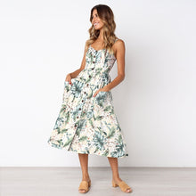 Load image into Gallery viewer, New Women Print Floral Stripe Long dress Sexy V-Neck Sleeveless Button Beach Casual Boho Midi Dress Plus Size 3XL vestidos