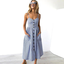 Load image into Gallery viewer, New Women Print Floral Stripe Long dress Sexy V-Neck Sleeveless Button Beach Casual Boho Midi Dress Plus Size 3XL vestidos