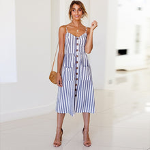 Load image into Gallery viewer, New Women Print Floral Stripe Long dress Sexy V-Neck Sleeveless Button Beach Casual Boho Midi Dress Plus Size 3XL vestidos