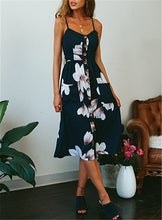 Load image into Gallery viewer, New Women Print Floral Stripe Long dress Sexy V-Neck Sleeveless Button Beach Casual Boho Midi Dress Plus Size 3XL vestidos