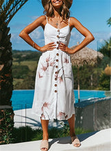 Load image into Gallery viewer, New Women Print Floral Stripe Long dress Sexy V-Neck Sleeveless Button Beach Casual Boho Midi Dress Plus Size 3XL vestidos