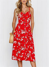 Load image into Gallery viewer, New Women Print Floral Stripe Long dress Sexy V-Neck Sleeveless Button Beach Casual Boho Midi Dress Plus Size 3XL vestidos