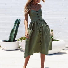 Load image into Gallery viewer, New Women Print Floral Stripe Long dress Sexy V-Neck Sleeveless Button Beach Casual Boho Midi Dress Plus Size 3XL vestidos