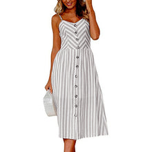 Load image into Gallery viewer, New Women Print Floral Stripe Long dress Sexy V-Neck Sleeveless Button Beach Casual Boho Midi Dress Plus Size 3XL vestidos