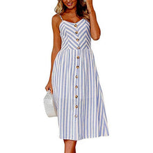 Load image into Gallery viewer, New Women Print Floral Stripe Long dress Sexy V-Neck Sleeveless Button Beach Casual Boho Midi Dress Plus Size 3XL vestidos