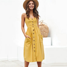 Load image into Gallery viewer, New Women Print Floral Stripe Long dress Sexy V-Neck Sleeveless Button Beach Casual Boho Midi Dress Plus Size 3XL vestidos
