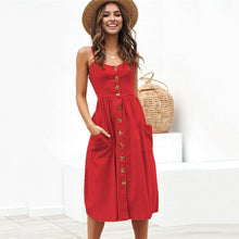 Load image into Gallery viewer, New Women Print Floral Stripe Long dress Sexy V-Neck Sleeveless Button Beach Casual Boho Midi Dress Plus Size 3XL vestidos