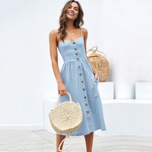 Load image into Gallery viewer, New Women Print Floral Stripe Long dress Sexy V-Neck Sleeveless Button Beach Casual Boho Midi Dress Plus Size 3XL vestidos